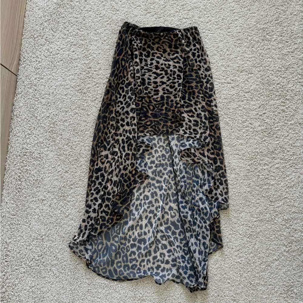 All Saints Silvina Leopard Print High Low Skirt